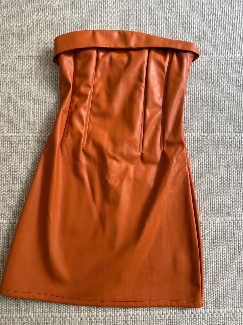 NWT Sky to Moon Moon Pumpkin Faux Leather Strapless Corset Mini Dress Size M